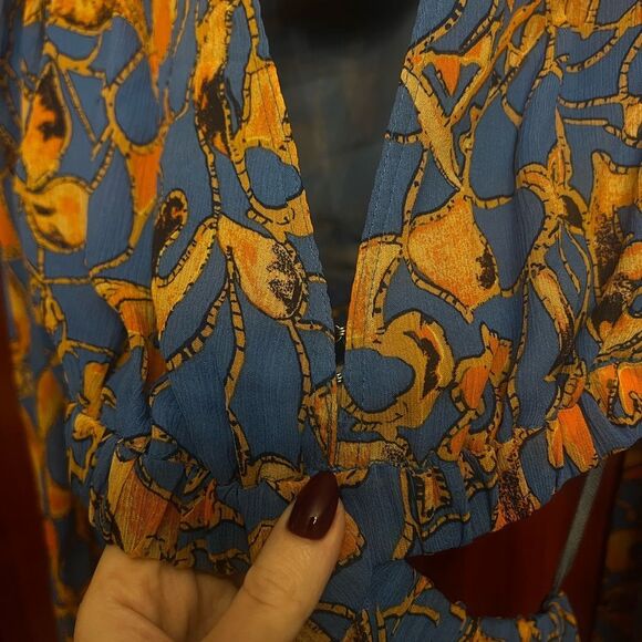 A.L.C. Silk Izzy Mini Blue Orange Dress - Picture 4 of 9